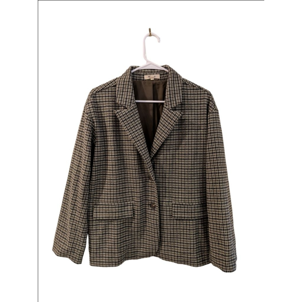Women's Madewell Houndstooth Blazer XS (oversized ) Black Beige - Picture 5 of 11